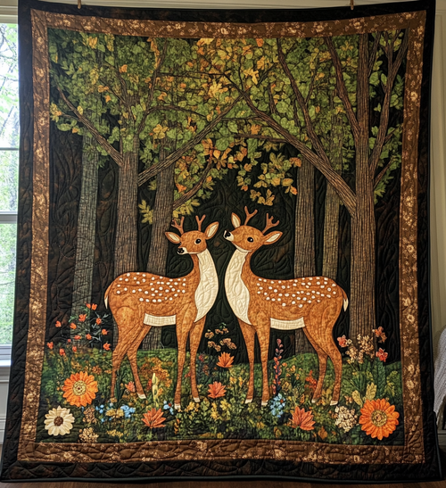 Whimsical Deer Quilted Blanket - Throw (55" x 60")