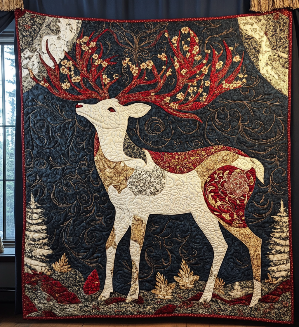 Whimsical Deer Walk Quilted Blanket - Throw (55" x 60")