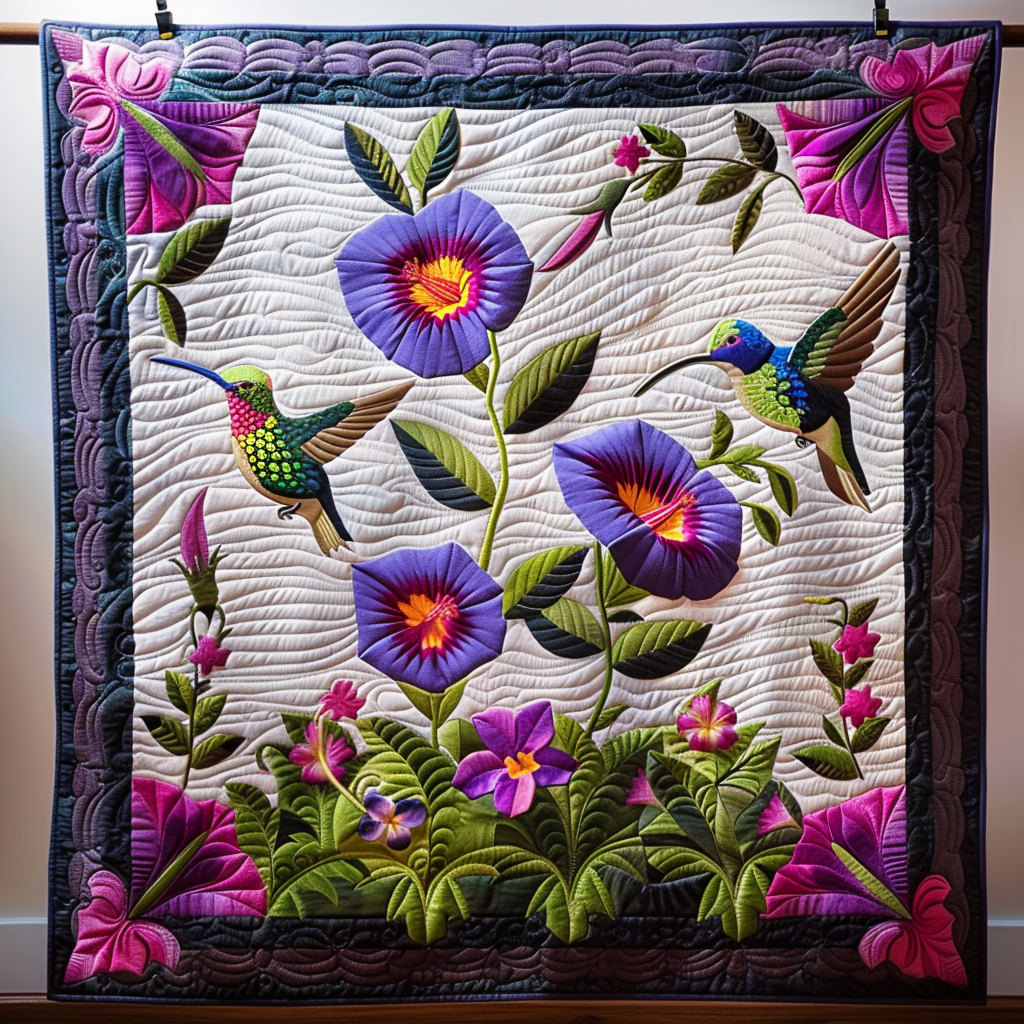 Whimsical Hummingbird Quilted Blanket - Throw (55" x 60")