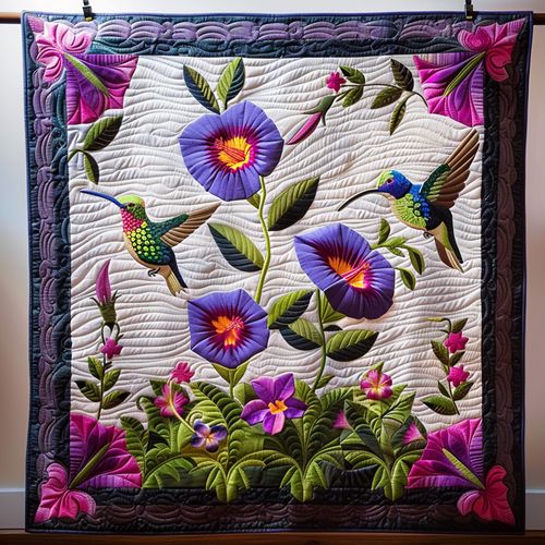 Whimsical Hummingbird Quilted Blanket - Throw (55" x 60")