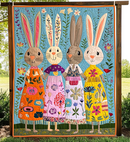 Whimsical Rabbit Quilted Blanket - Throw (55" x 60")