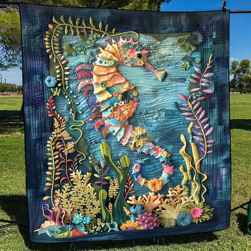 Whimsical Seahorse Quilted Blanket - Throw (55" x 60")