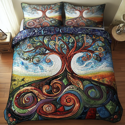 Whimsical Swirls Tree 3-Piece Quilted Bedding Set - Single (59" x 70")