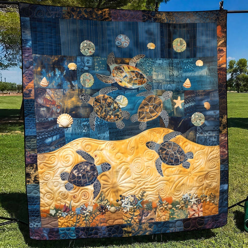 Whimsical Turtle Sea Quilted Blanket - Throw (55" x 60")