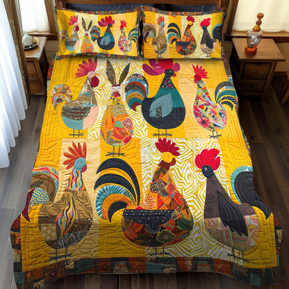 Single (59'' x 70'') /Sunny Chickens 3-Piece Quilted Bedding Set