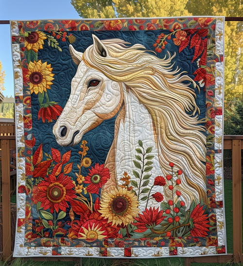 White Horse Supremacy Quilted Blanket - Throw (55" x 60")
