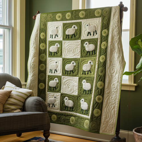 White Woolly Sheep Quilted Blanket - Throw (55" x 60")