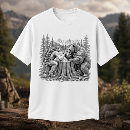 Hunter Arm Wrestling a Bear T-Shirt, Funny Wilderness Tee