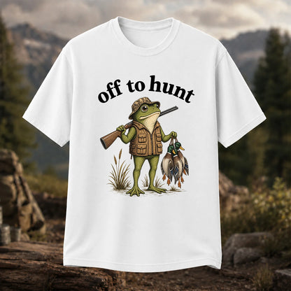 Off to Hunt T-Shirt, Funny Frog Duck Hunting Tee