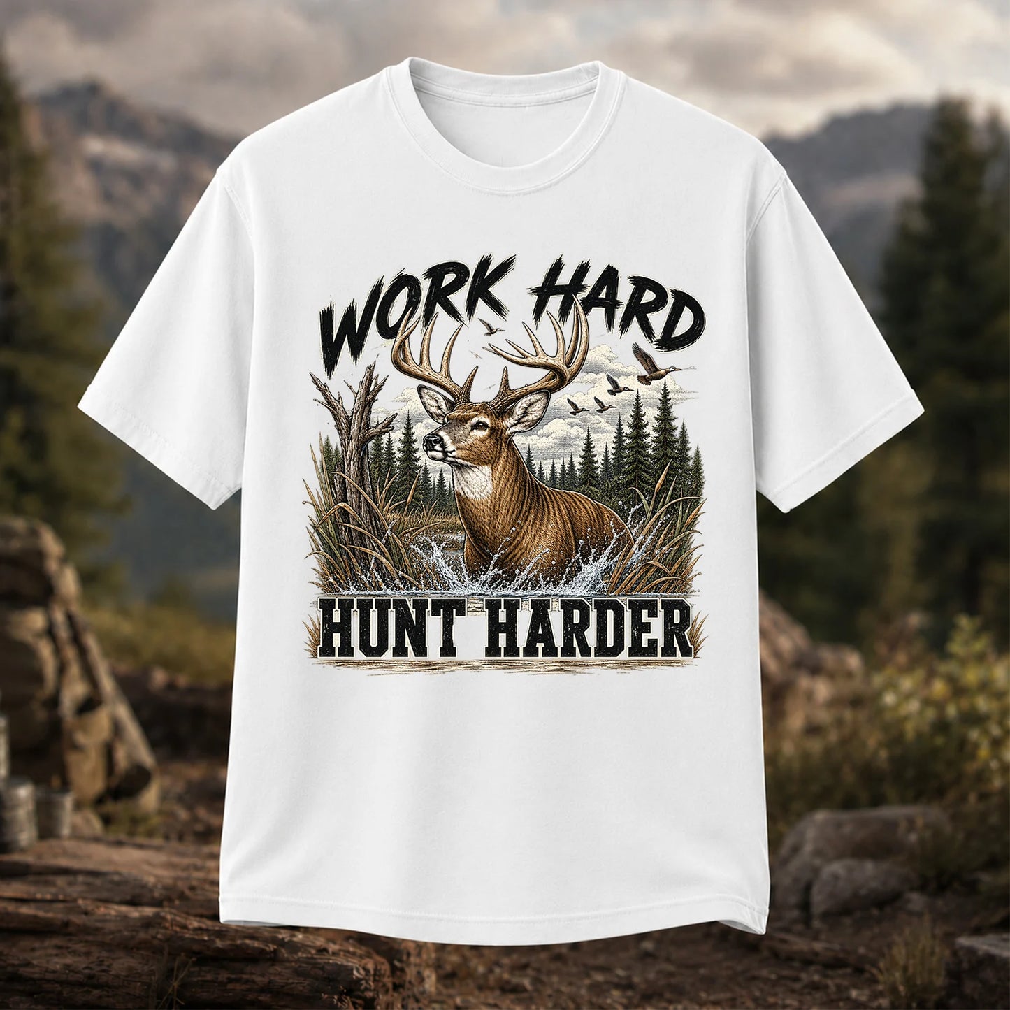Work Hard Hunt Harder T-Shirt, Vintage Deer Hunting Tee