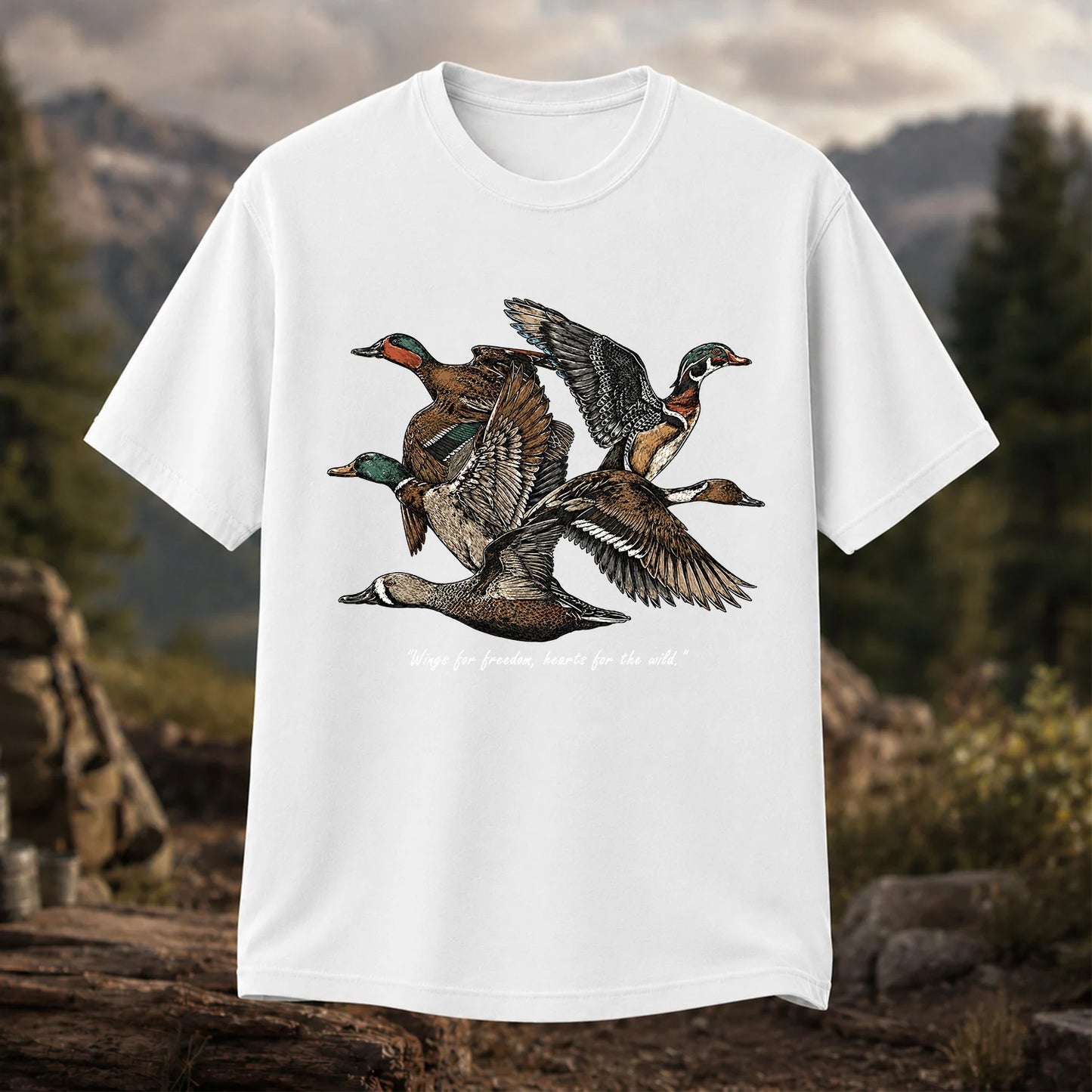 Flying Ducks T-Shirt, Vintage Waterfowl Hunting Tee