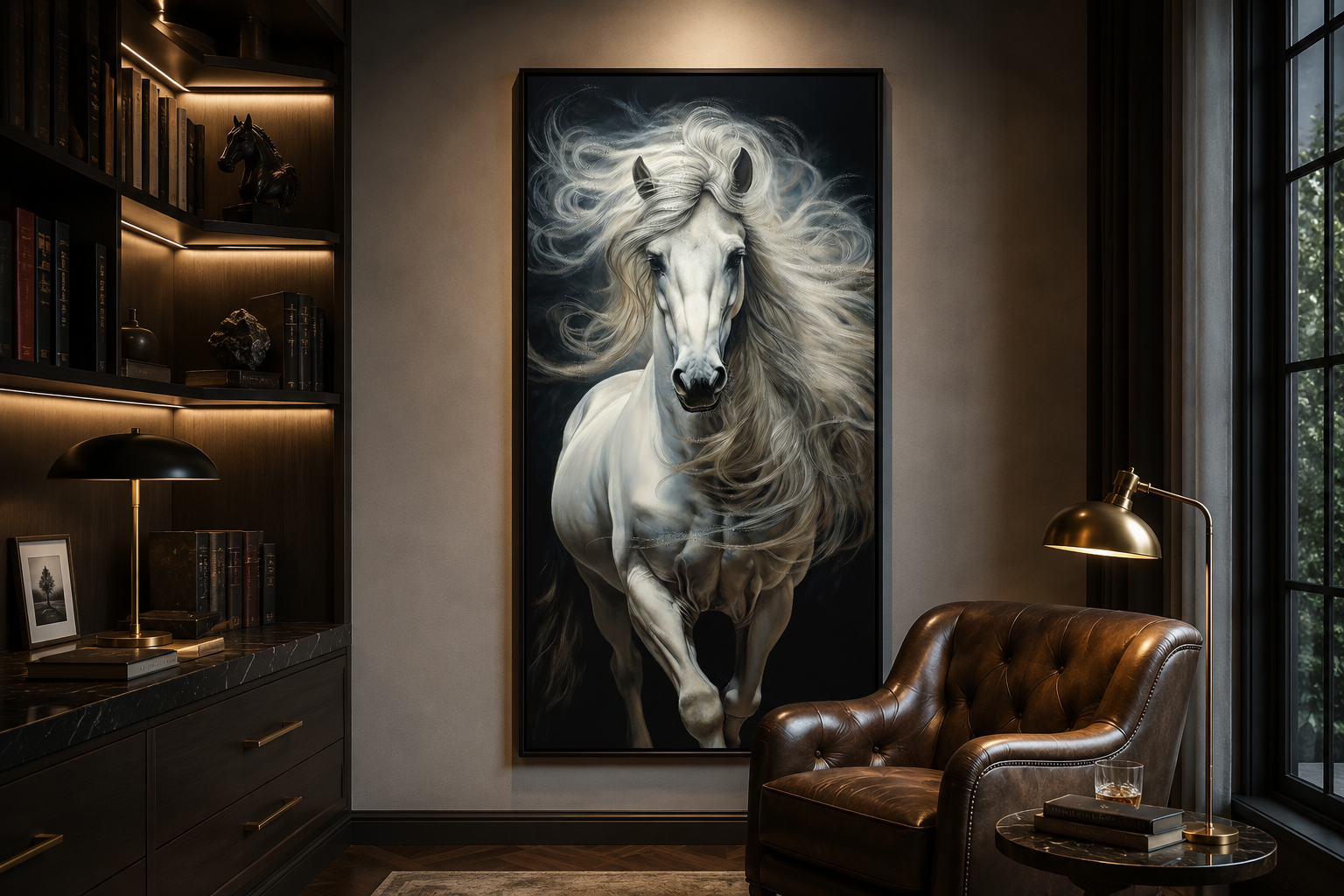 Tall White Horse Wall Art | Vertical Canvas Print - Modern Minimalist Equestrian Decor
