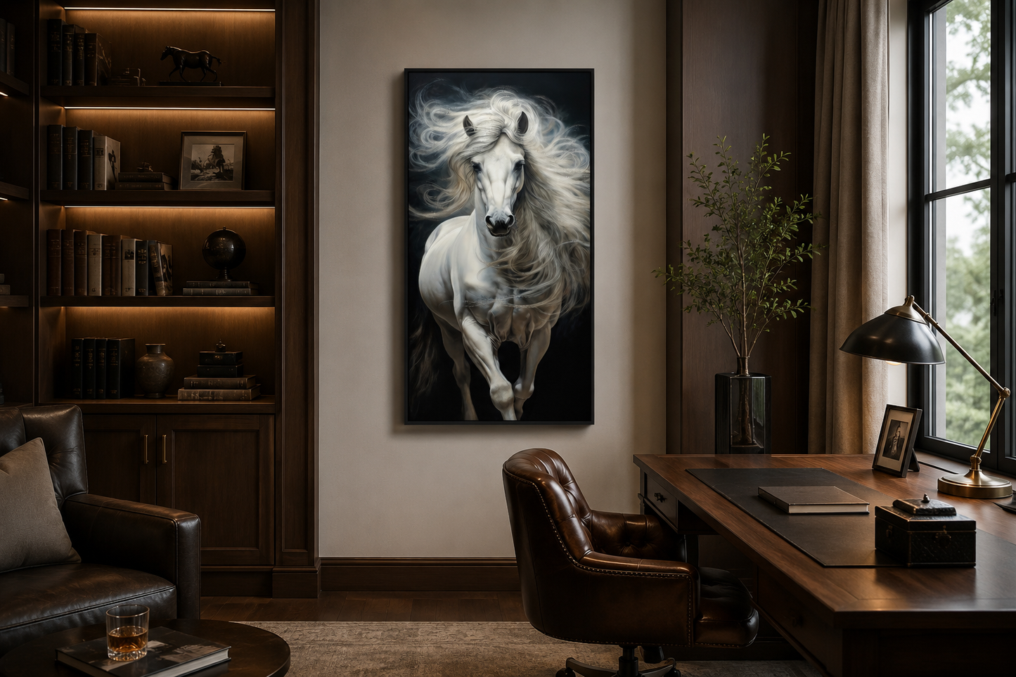 Tall White Horse Wall Art | Vertical Canvas Print - Modern Minimalist Equestrian Decor