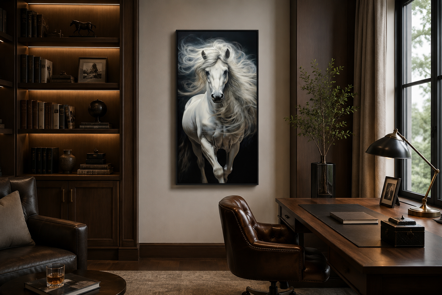 Tall White Horse Wall Art | Vertical Canvas Print - Modern Minimalist Equestrian Decor
