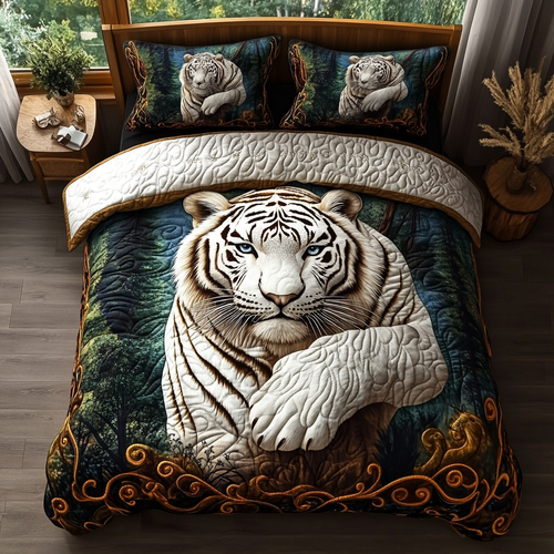 White Tiger Quilted Bedding Set - Single (59" x 70")