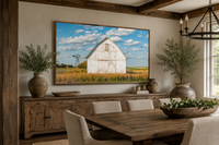 Old Weathered White Barn With Windmill Framed Canvas Wall Art Farmhouse Living Room Decor