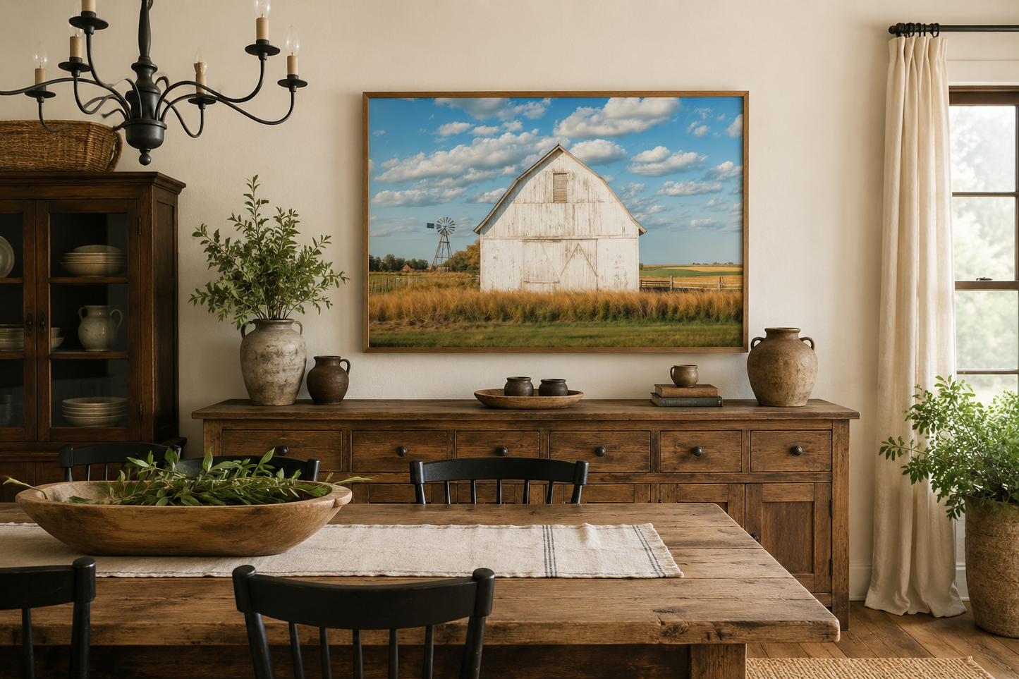 Old Weathered White Barn With Windmill Framed Canvas Wall Art Farmhouse Living Room Decor