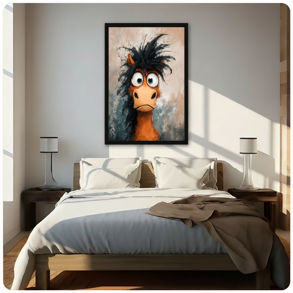 Crazy Hair Horse Cartoon Canvas Wall Art