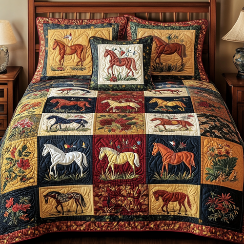Wild Mustangs 3-Piece Quilted Bedding Set - Single (59" x 70")
