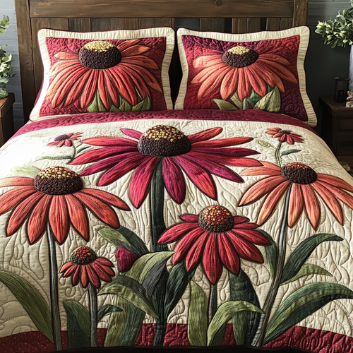 Wild Petals 3-Piece Quilted Bedding Set - Single (59" x 70")