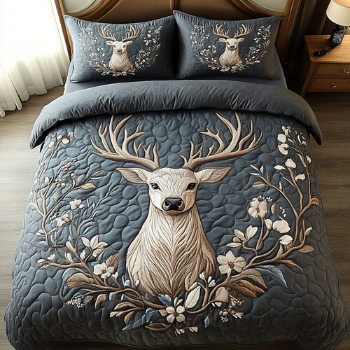 Wild Stag 3-Piece Quilted Bedding Set - Single (59" x 70")