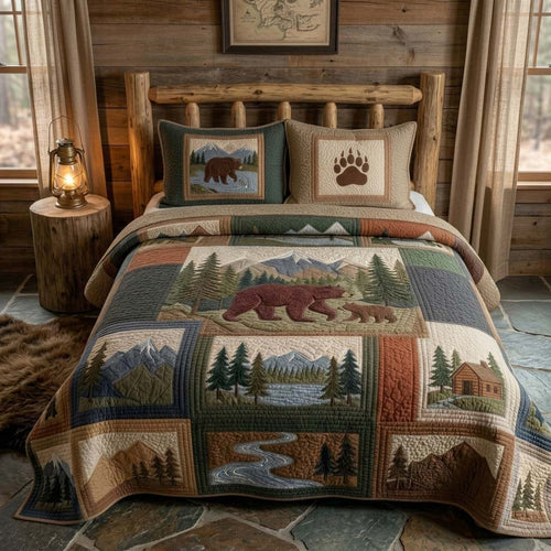 Wilderness Bear Retreat 3-Piece Quilted Bedding Set - Single (59" x 70")