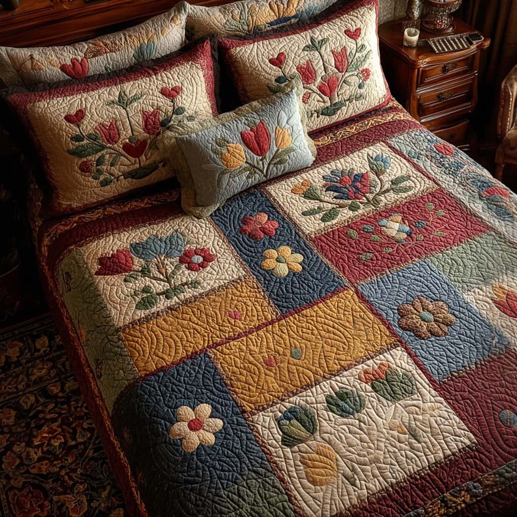 Wildflower Harmony 3-Piece Quilted Bedding Set - Single (59" x 70")