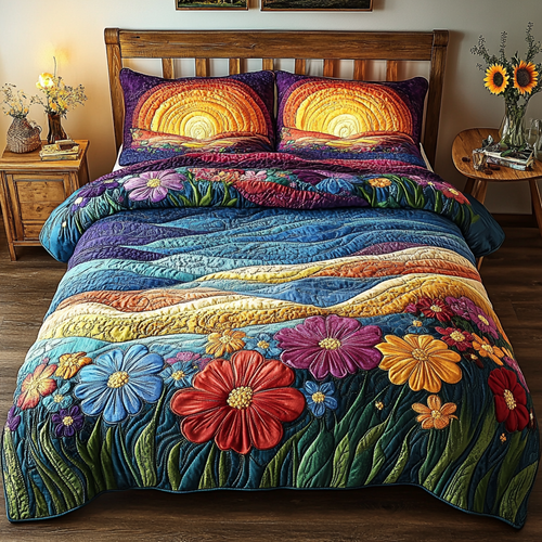 Wildflower Views 3-Piece Quilted Bedding Set - Single (59" x 70")