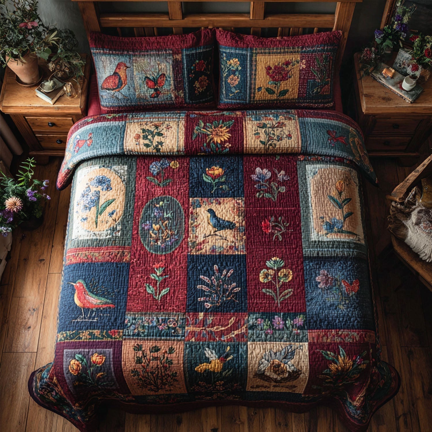 Wildflower Whimsy 3-Piece Quilted Bedding Set - Single (59" x 70")