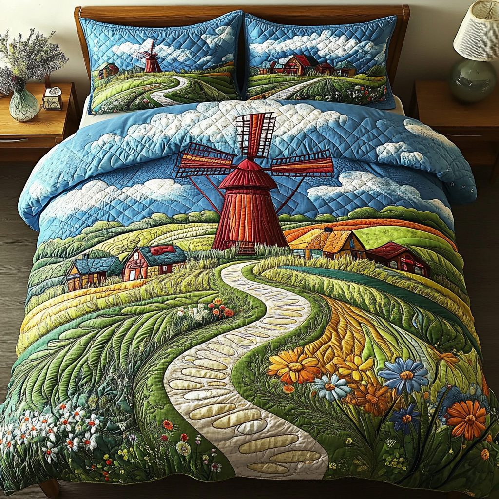 Windmill Garden 3-Piece Quilted Bedding Set - Single (59" x 70")