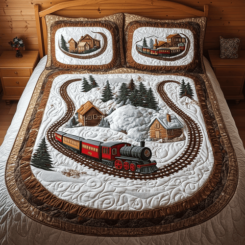 Winter Train Adventure 3-Piece Quilted Bedding Set - Single (59" x 70")
