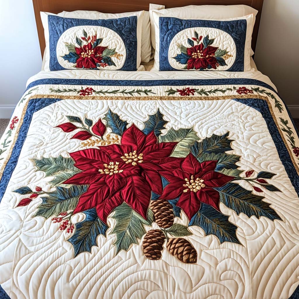 Winter Bloom 3-Piece Quilted Bedding Set - Single (59" x 70")