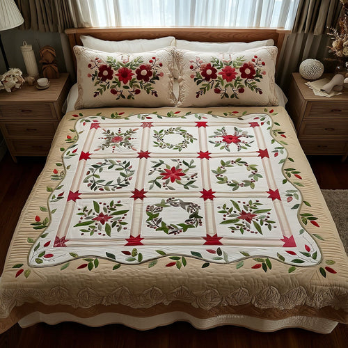 Winter Blossom 3-Piece Quilted Bedding Set - Single (59" x 70")