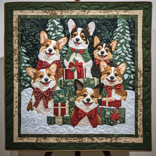 Winter Corgi Wonderland Quilted Blanket - Throw (55" x 60")