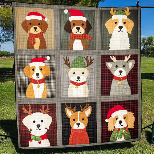 Winter Dog Wonderland Quilted Blanket - Throw (55" x 60")