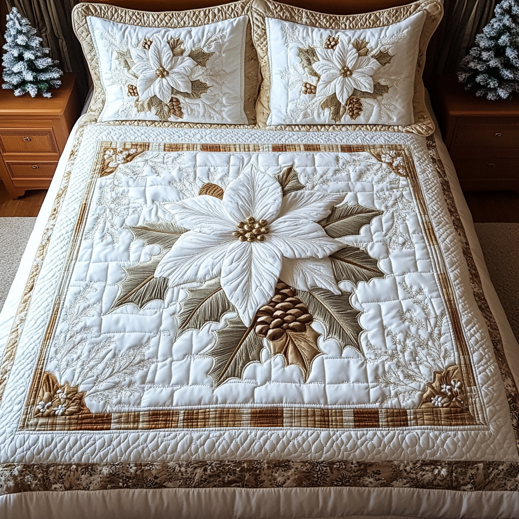Winter Magic Blossoms Quilted Bedding Set - Single (59" x 70")