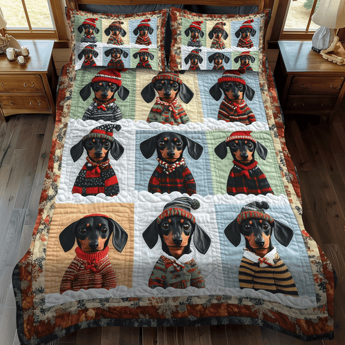 Winter Pups 3-Piece Quilted Bedding Set - Single (59" x 70")