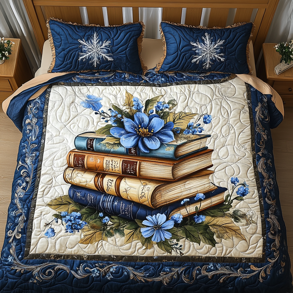 Winter Reading Bliss 3-Piece Quilted Bedding Set - Single (59" x 70")
