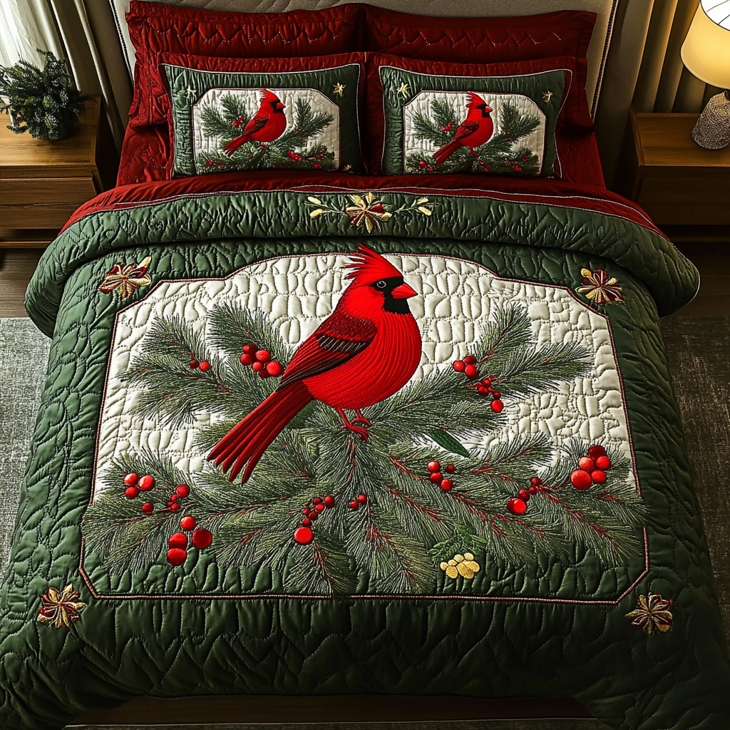 Winter Red Elegance 3-Piece Quilted Bedding Set - Single (59" x 70")