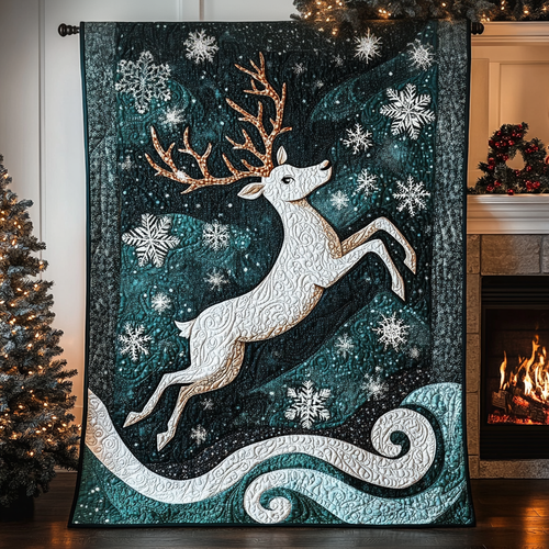 Winter Reindeer Quilted Blanket - Throw (55" x 60")