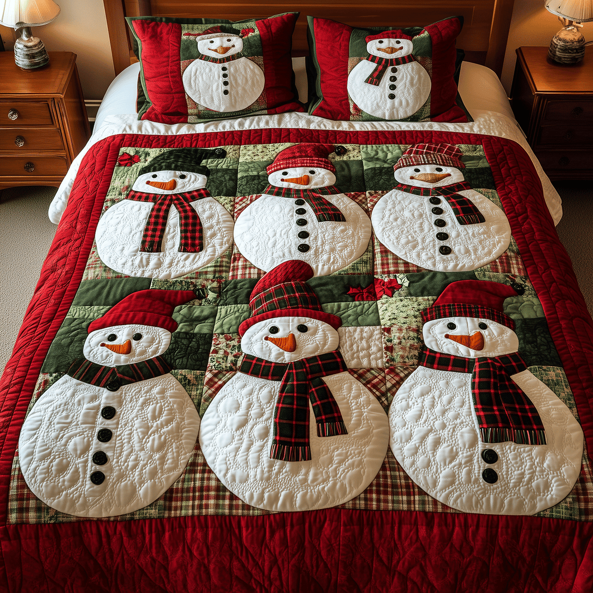 Winter Snowman Joy 3-Piece Quilted Bedding Set - Single (59" x 70")