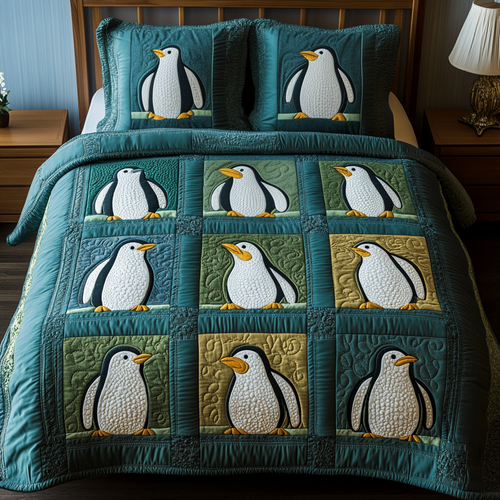 Winter Waddle 3-Piece Quilted Bedding Set - Single (59" x 70")