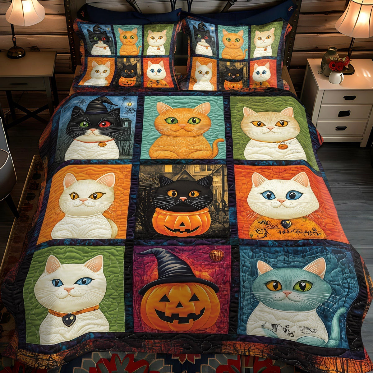 Witchy Whiskers 3-Piece Quilted Bedding Set - Single (59" x 70")