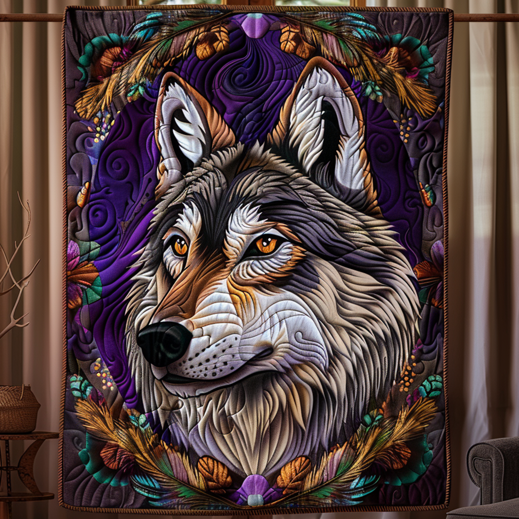 Wolf's Wisdom Quilted Blanket - Throw (55" x 60")