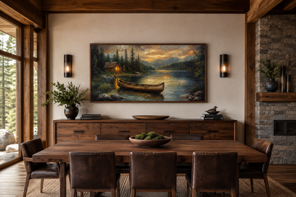 Lake House And Rustic Wooden Canoe Canvas Wall Art for Lake House Decor