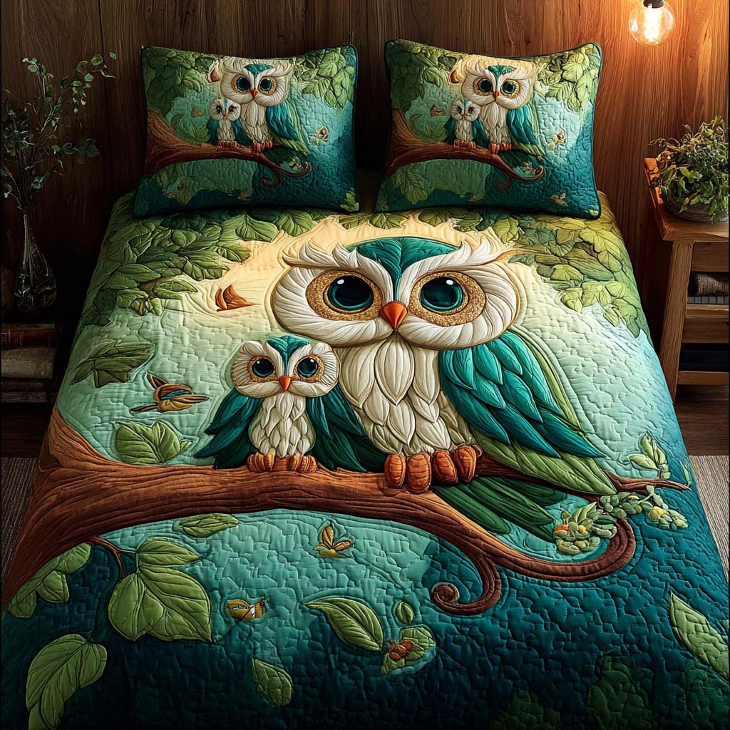 Woodland Owl 3-Piece Quilted Bedding Set - Single (59" x 70")