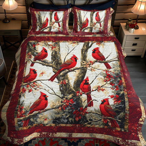Woodland Redbirds Quilted Bedding Set - Single (59" x 70")