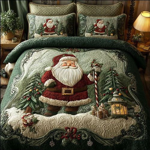 Woodland Santa Charm 3-Piece Quilted Bedding Set - Single (59" x 70")