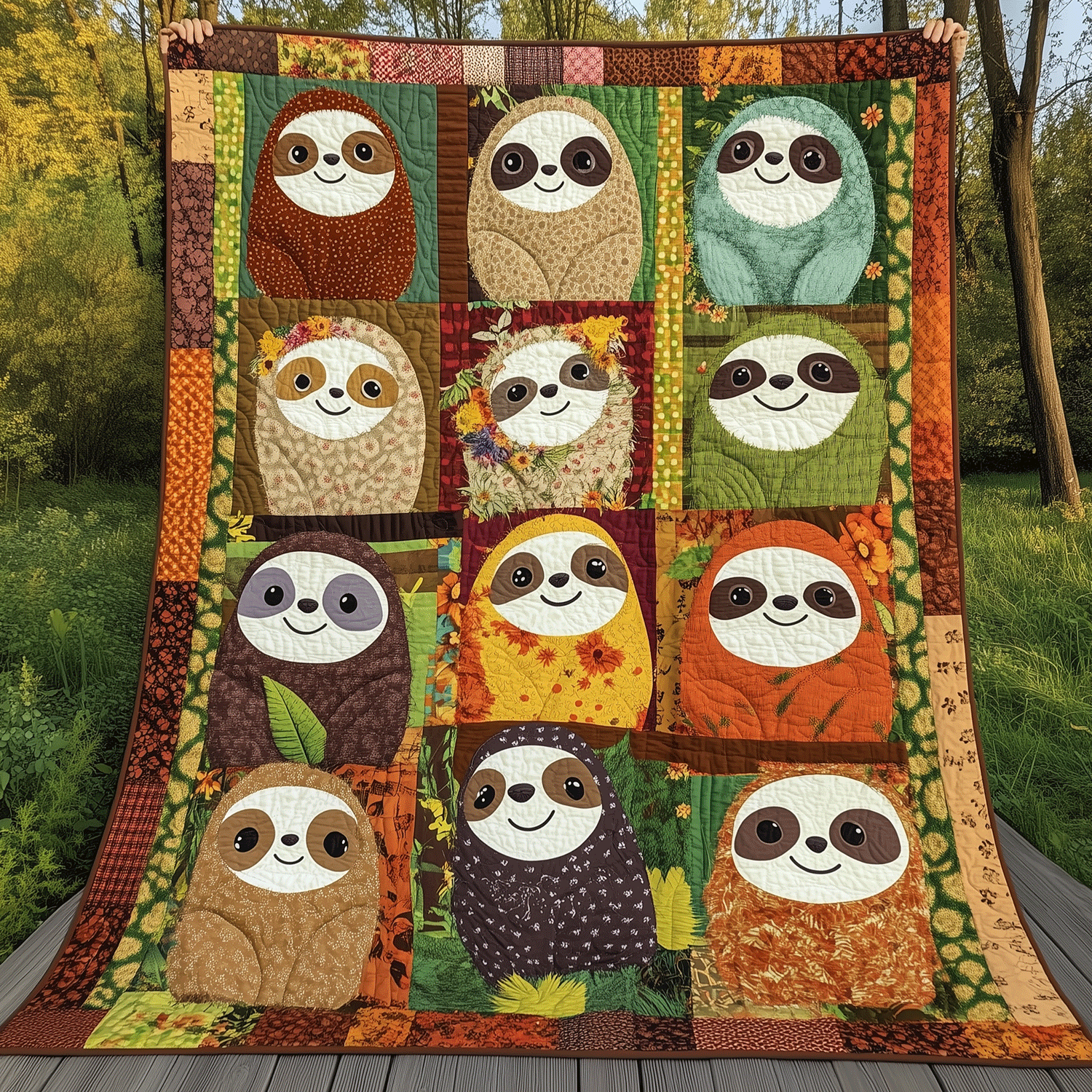Woodland Sloths Quilted Blanket - Throw (55" x 60")