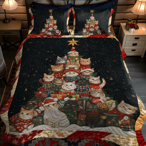 Xmas Cats 3-Piece Quilted Bedding Set - Single (59" x 70")